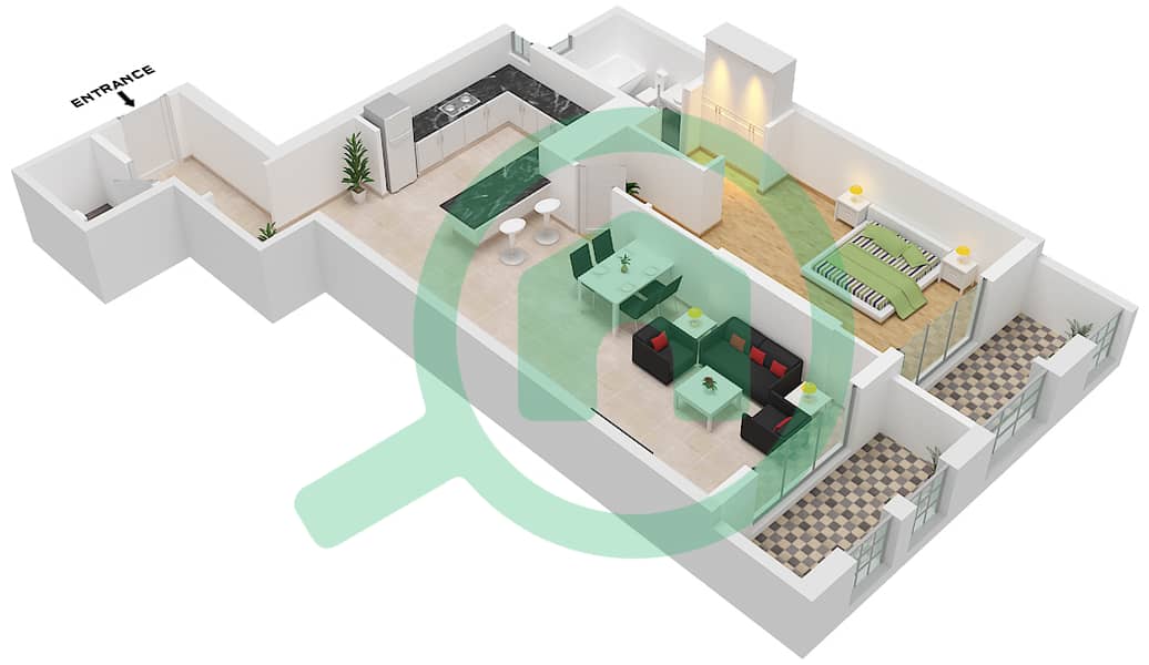 西班牙安达鲁西亚公寓 - 1 卧室公寓单位14 FLOOR 2戶型图 Floor 2 interactive3D