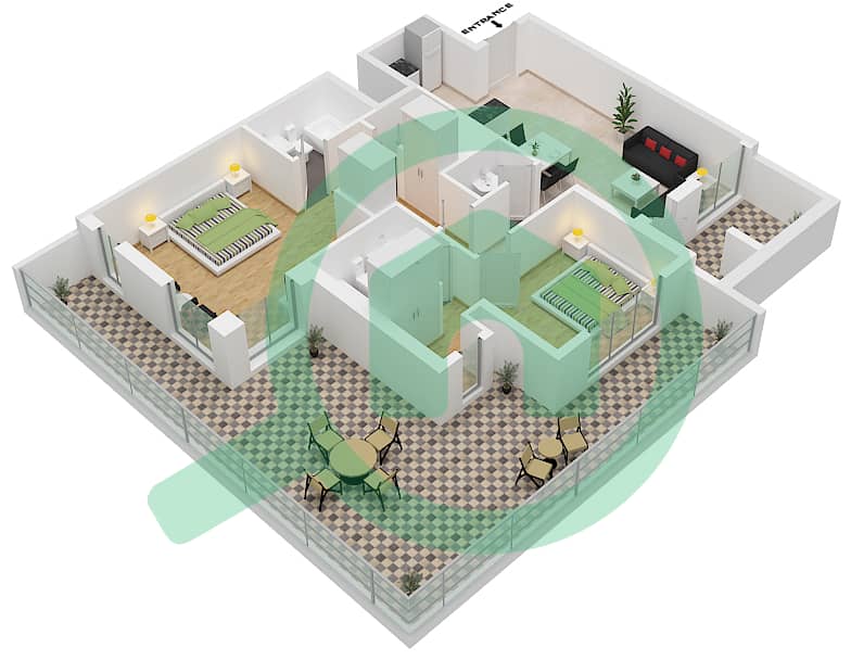 西班牙安达鲁西亚公寓 - 2 卧室公寓单位3 FLOOR 3戶型图 Floor 3 interactive3D