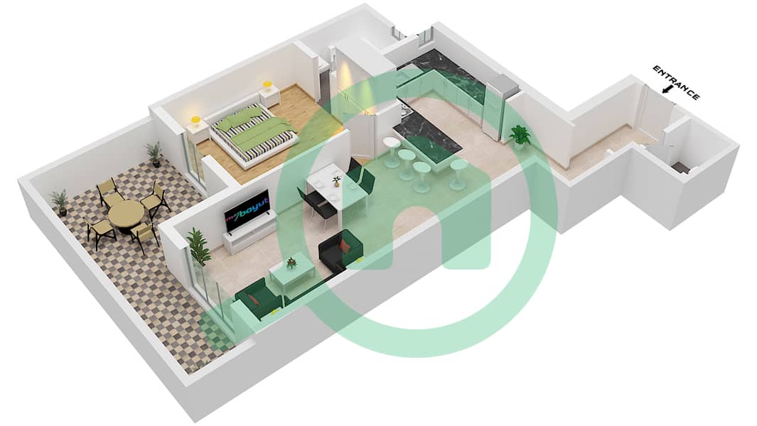 المخططات الطابقية لتصميم الوحدة 8 FLOOR 3 شقة 1 غرفة نوم - البرج الاسباني Floor 3 interactive3D