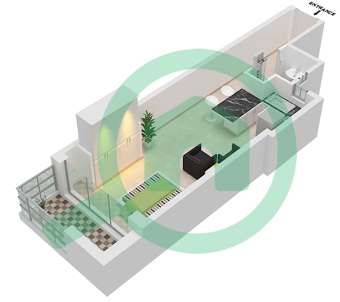 Spanish Tower - Studio Apartment Unit 9 FLOOR 3 Floor plan Floor 3 interactive3D