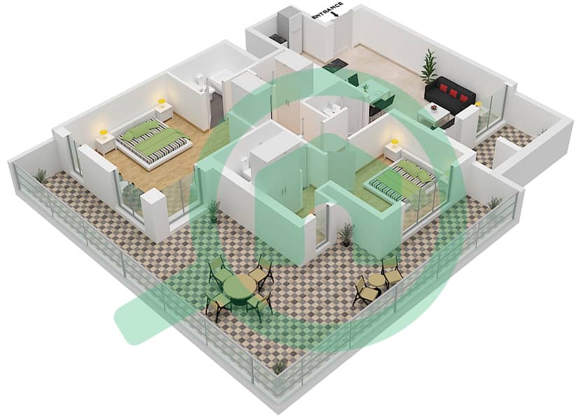 المخططات الطابقية لتصميم الوحدة 14 FLOOR 3 شقة 2 غرفة نوم - البرج الاسباني Floor 3 interactive3D