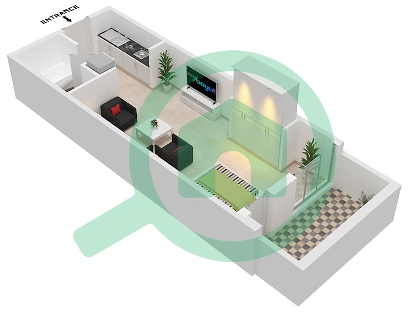 Испанский Андалузский - Апартамент Студия планировка Единица измерения 16 FLOOR 3 Floor 3 interactive3D