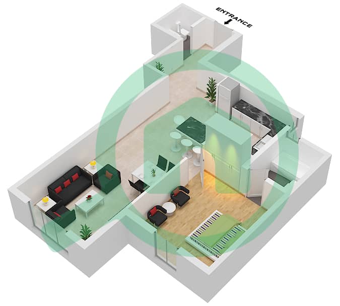 المخططات الطابقية لتصميم الوحدة 14 FLOOR 4 شقة 1 غرفة نوم - البرج الاسباني Floor 4 interactive3D