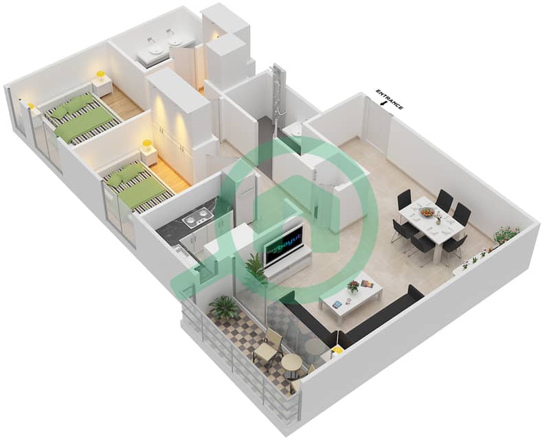 المخططات الطابقية لتصميم النموذج 2.2.B BLOCK-D شقة 2 غرفة نوم - بارك بوينت Floor 1-8
Units-106,207,307,407,507,607,706,806 interactive3D