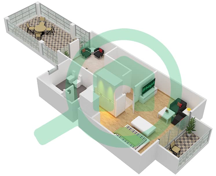 المخططات الطابقية لتصميم النموذج 3 تاون هاوس 1 غرفة نوم - الضاحية 9J First Floor interactive3D