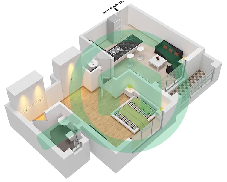 المخططات الطابقية لتصميم الوحدة 3 FLOOR 5 شقة 1 غرفة نوم - البرج الاسباني Floor 5 interactive3D