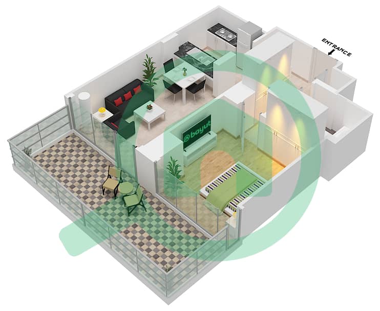 Continental Tower - 1 Bedroom Apartment Unit 1 Floor plan interactive3D