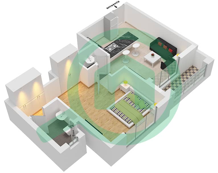 المخططات الطابقية لتصميم الوحدة 16 FLOOR 5 شقة 1 غرفة نوم - البرج الاسباني Floor 5 interactive3D