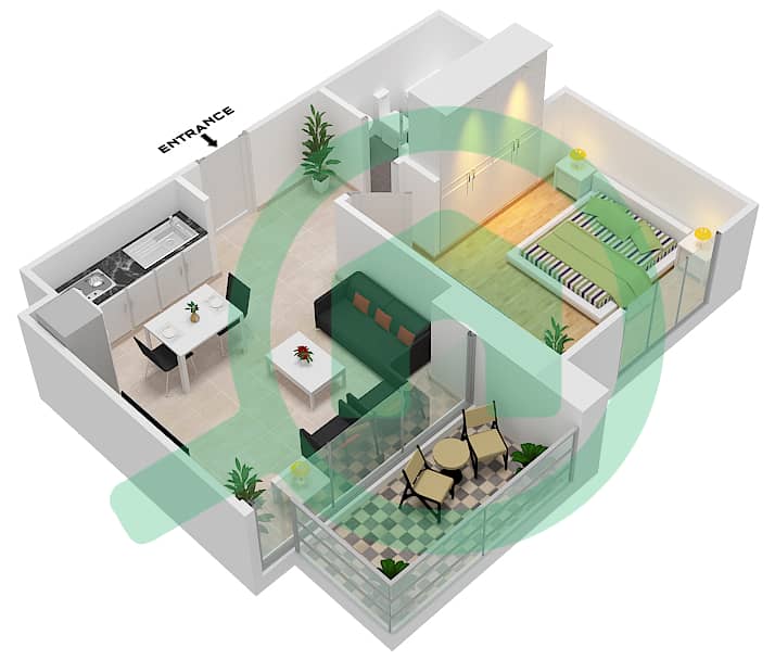 穆拉诺公寓 - 1 卧室公寓类型3戶型图 interactive3D