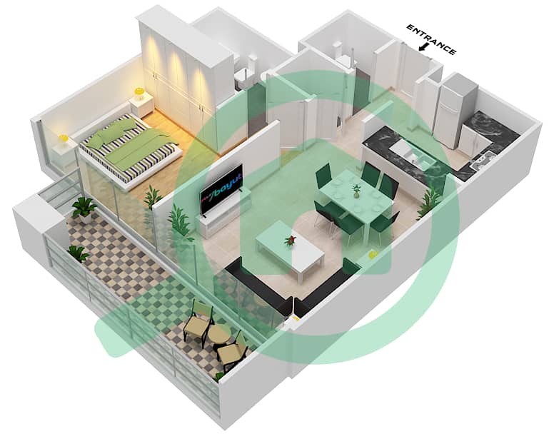 Мурано Резиденции - Апартамент 1 Спальня планировка Тип 5 interactive3D