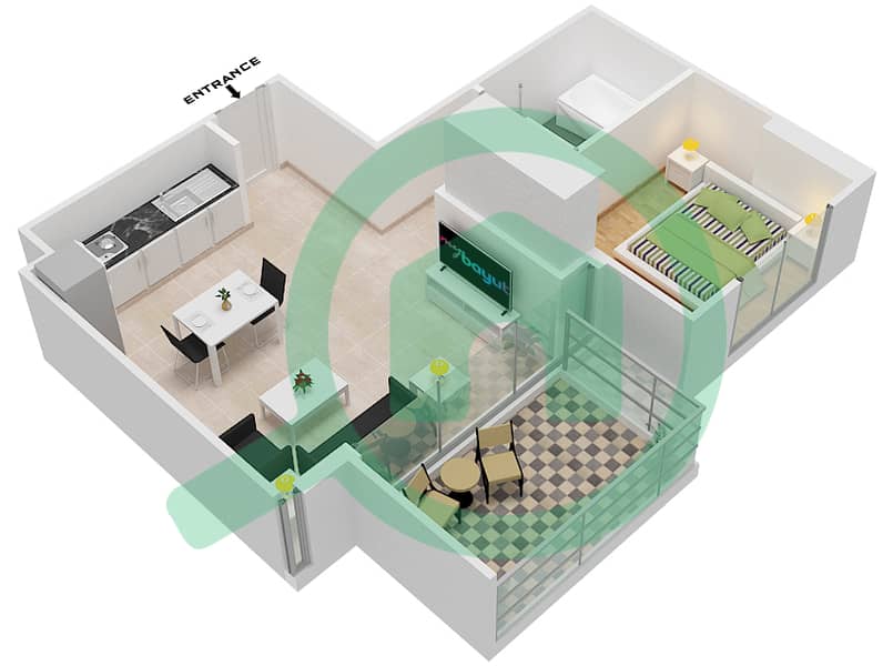 Мурано Резиденции - Апартамент 1 Спальня планировка Тип 7 interactive3D