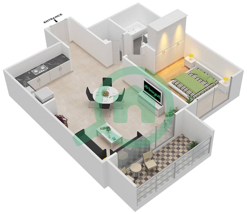 المخططات الطابقية لتصميم الوحدة 6 FLOOR 4-23 شقة 1 غرفة نوم - هاربور فيوز 2 Floor 4-23 interactive3D