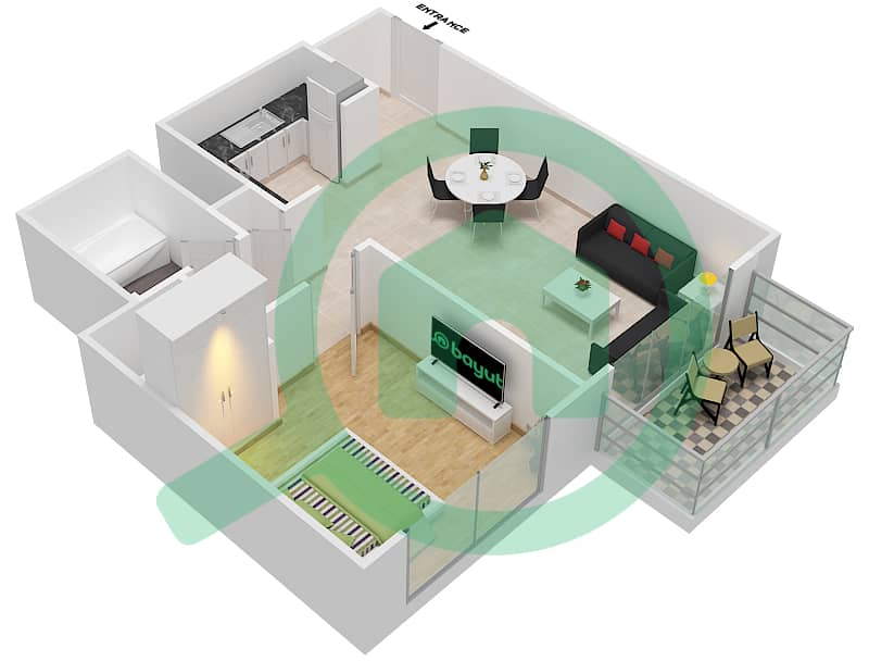 المخططات الطابقية لتصميم الوحدة 8 شقة 1 غرفة نوم - هاربور فيوز 2 Floor 4-23 interactive3D