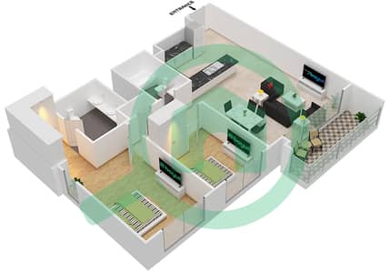 المخططات الطابقية لتصميم الوحدة 7 FLOOR 4-23 شقة 2 غرفة نوم - هاربور فيوز 2