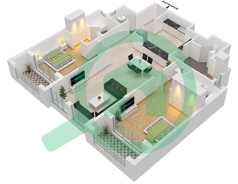 Spanish Tower - 2 Bedroom Apartment Unit 7 FLOOR 6-9 Floor plan Floor 6-9 interactive3D