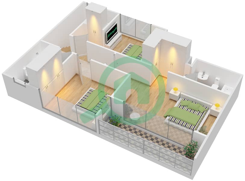 Венето - Таунхаус 3 Cпальни планировка Тип 3-M Second Floor interactive3D
