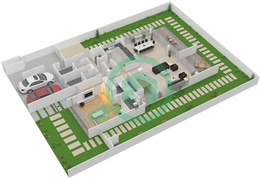 المخططات الطابقية لتصميم النموذج 5A تاون هاوس 5 غرف نوم - فيلات فينيتو Ground Floor interactive3D
