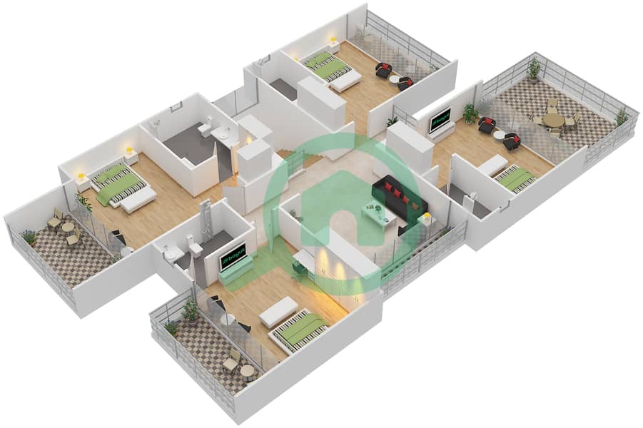 威尼托小区 - 5 卧室联排别墅类型5A戶型图 First Floor interactive3D