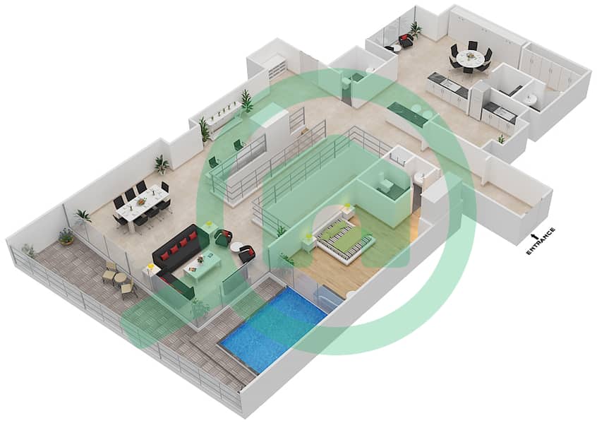 布鲁姆中心 - 3 卧室联排别墅类型B戶型图 Upper Floor interactive3D