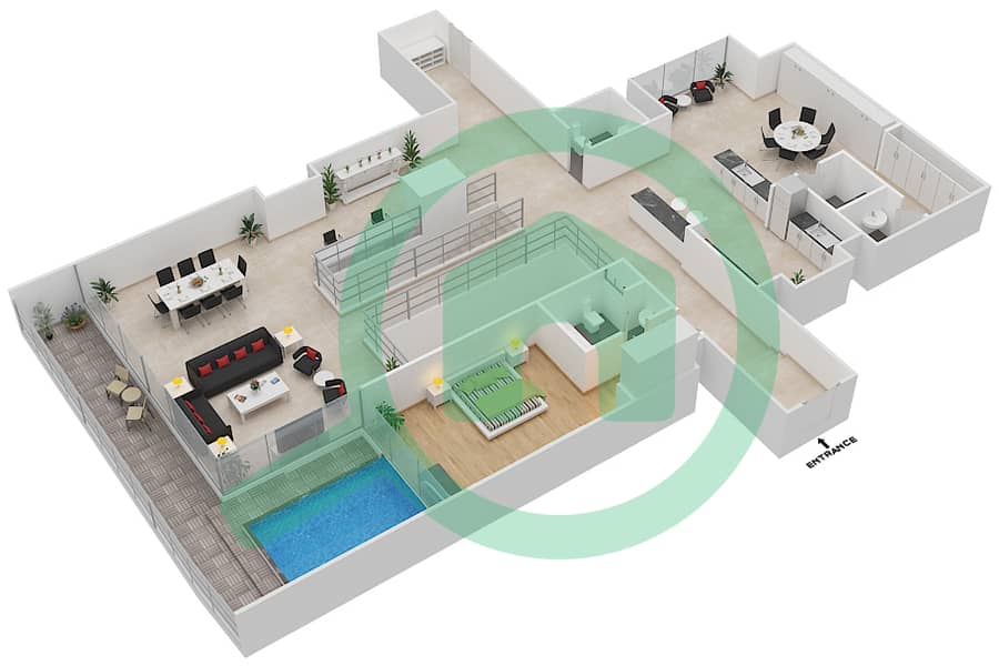 المخططات الطابقية لتصميم النموذج C تاون هاوس 3 غرف نوم - بلوم سنترال Upper Floor interactive3D