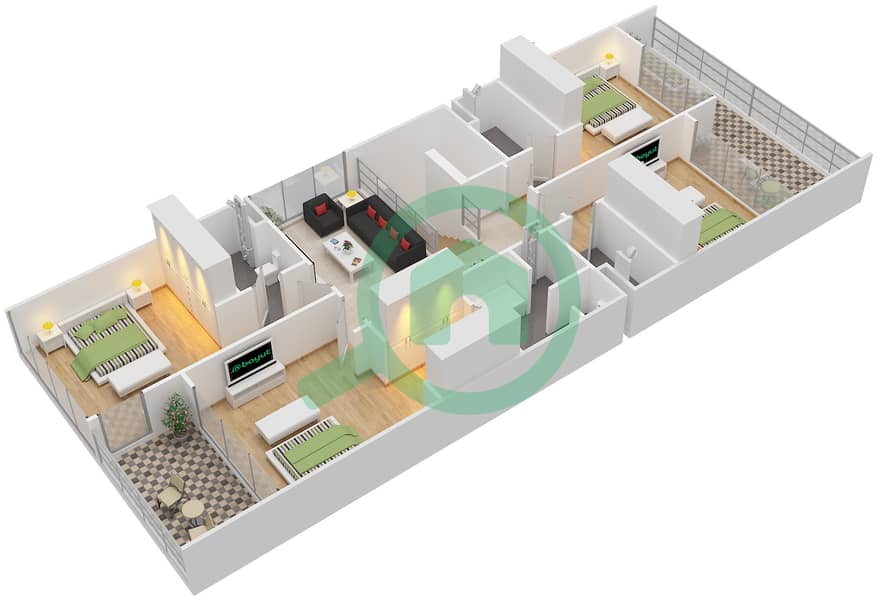 المخططات الطابقية لتصميم النموذج 2 تاون هاوس 5 غرف نوم - فيلات فينيتو First Floor interactive3D