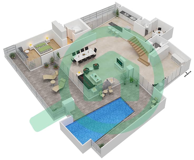Блум Централ - Таунхаус 4 Cпальни планировка Тип E Lower Floor interactive3D