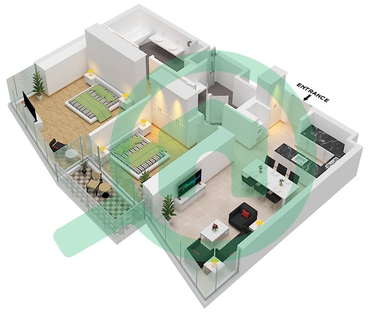 المخططات الطابقية لتصميم الوحدة 7 شقة 2 غرفة نوم - العنوان رزيدنسز دبي أوبرا Floor 30 interactive3D