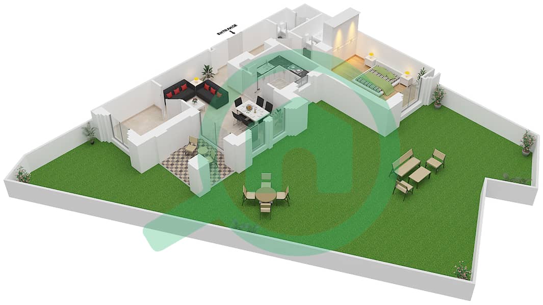 المخططات الطابقية لتصميم الوحدة 3 GROUND FLOOR شقة 1 غرفة نوم - مسکة 4 Unit 3
Ground Floor interactive3D