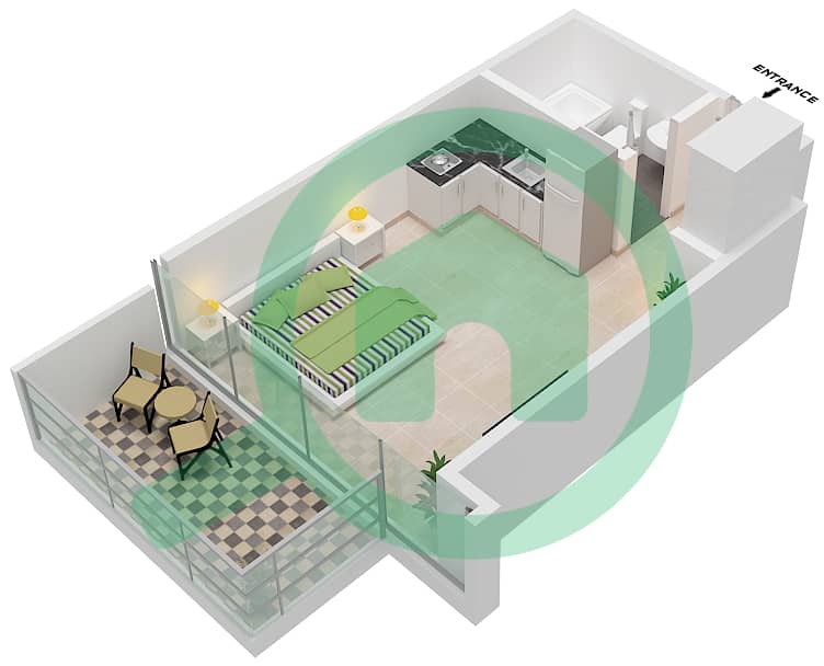 المخططات الطابقية لتصميم النموذج / الوحدة A/3 شقة استوديو - برج سبيريت Floor 10 interactive3D
