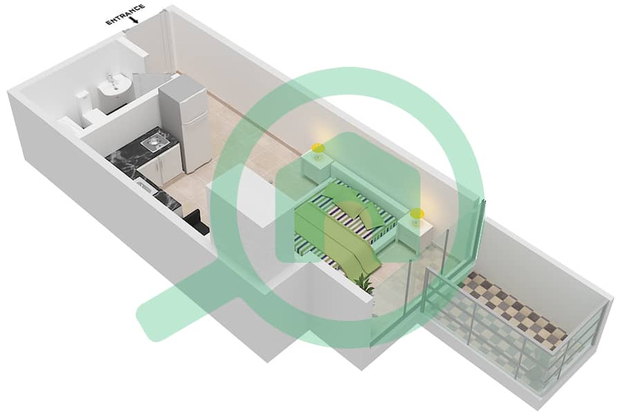 المخططات الطابقية لتصميم النموذج / الوحدة A/4 شقة استوديو - برج سبيريت Floor 10 interactive3D