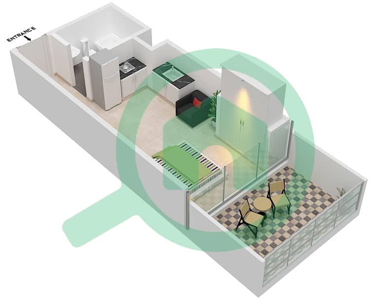 المخططات الطابقية لتصميم النموذج / الوحدة A/5 شقة استوديو - برج سبيريت Floor 10 interactive3D
