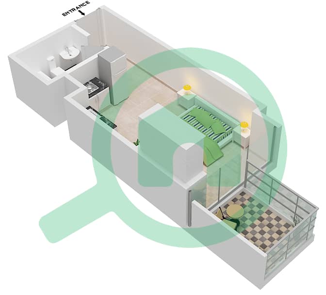 المخططات الطابقية لتصميم النموذج / الوحدة A/6 شقة استوديو - برج سبيريت Floor 10 interactive3D