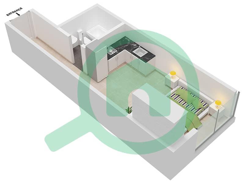 المخططات الطابقية لتصميم النموذج / الوحدة A/7 شقة استوديو - برج سبيريت Floor 10 interactive3D