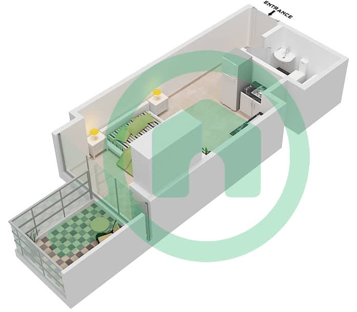 المخططات الطابقية لتصميم النموذج / الوحدة A/13 شقة استوديو - برج سبيريت Floor 10 interactive3D