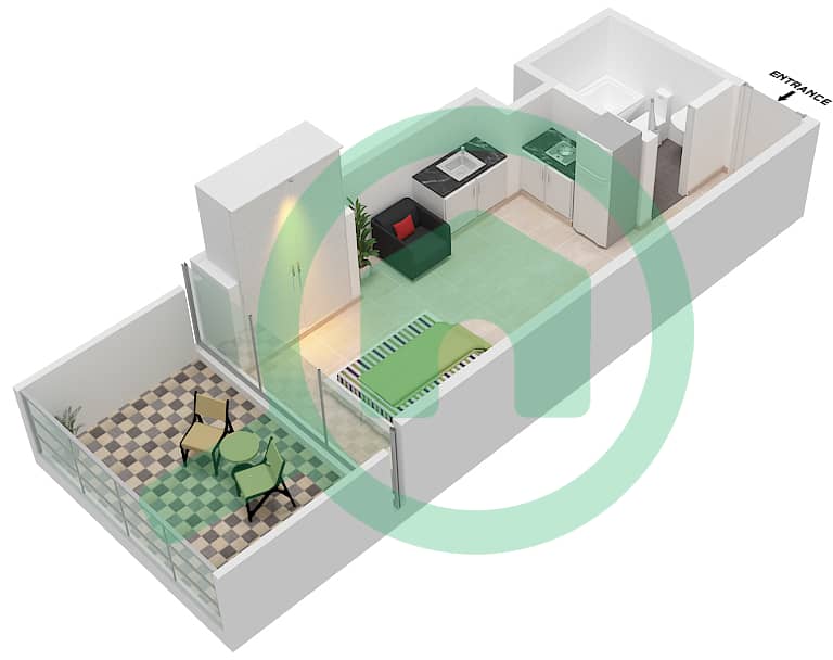 المخططات الطابقية لتصميم النموذج / الوحدة A/14 شقة استوديو - برج سبيريت Floor 10 interactive3D