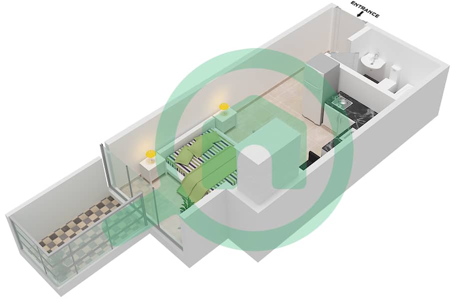 精神大厦 - 单身公寓类型／单位A/15戶型图 Floor 10 interactive3D