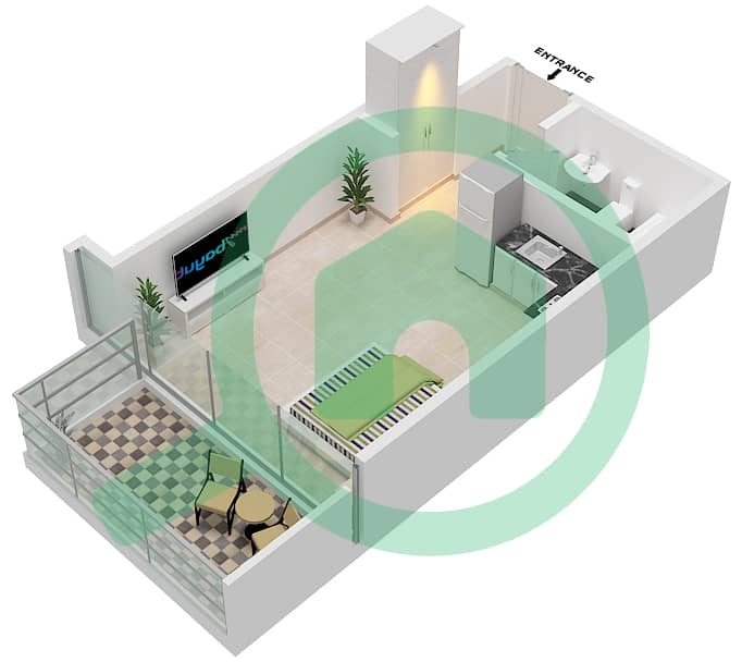 المخططات الطابقية لتصميم النموذج / الوحدة A/16 شقة استوديو - برج سبيريت Floor 10 interactive3D