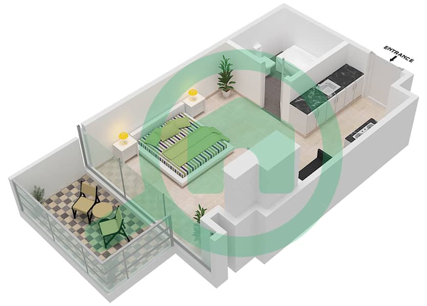 المخططات الطابقية لتصميم النموذج / الوحدة A/17 شقة استوديو - برج سبيريت Floor 10 interactive3D