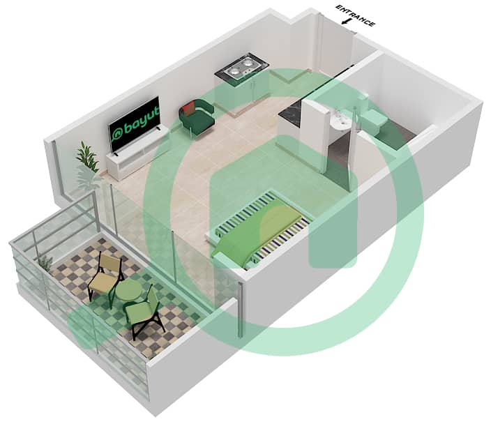 المخططات الطابقية لتصميم النموذج / الوحدة A/18 شقة استوديو - برج سبيريت Floor 10 interactive3D