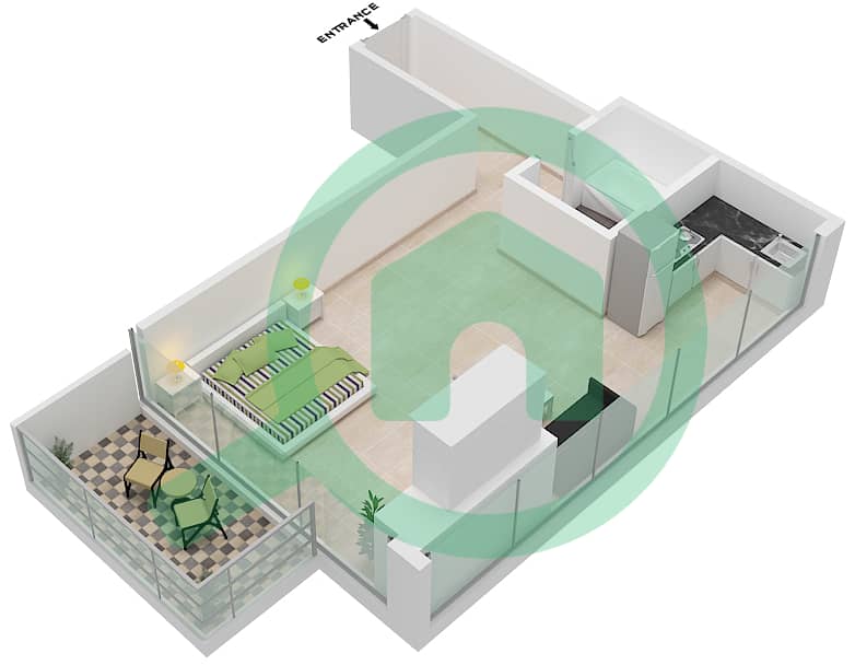 المخططات الطابقية لتصميم النموذج / الوحدة A/19 شقة استوديو - برج سبيريت Floor 10 interactive3D