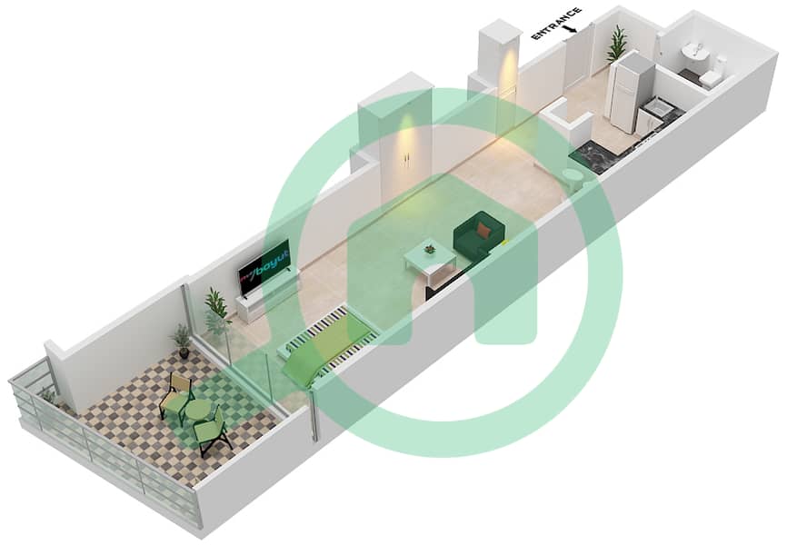 المخططات الطابقية لتصميم النموذج / الوحدة A/20 شقة استوديو - برج سبيريت Floor 10 interactive3D