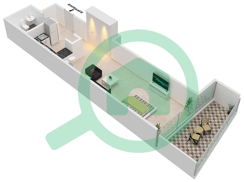 Спирит Тауэр - Апартамент Студия планировка Тип/мера A/21 Floor 10 interactive3D