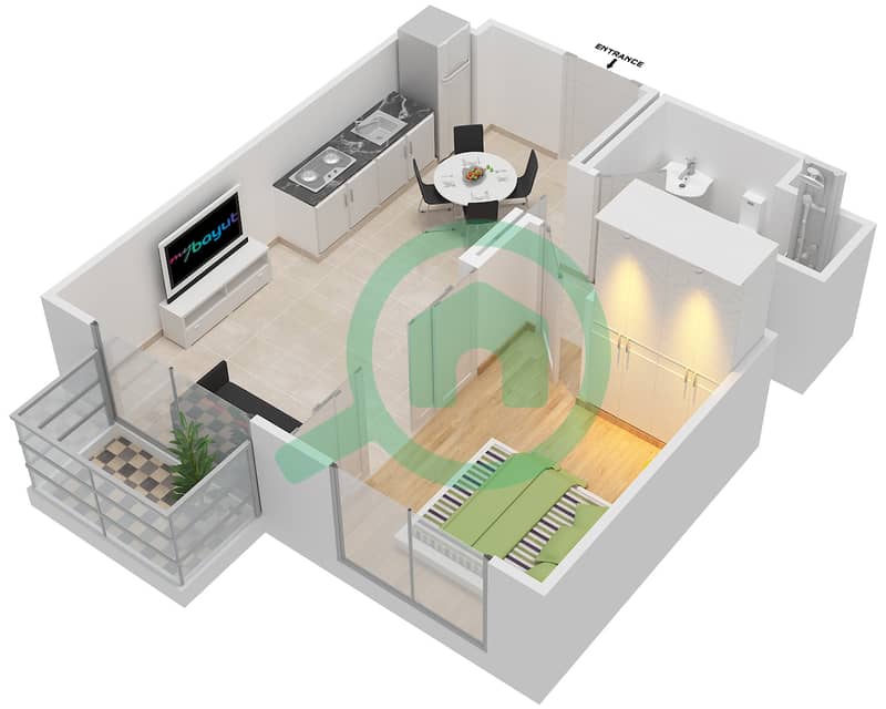 المخططات الطابقية لتصميم الوحدة 9,20 شقة 1 غرفة نوم - كولكتيف Floor 2-6 interactive3D