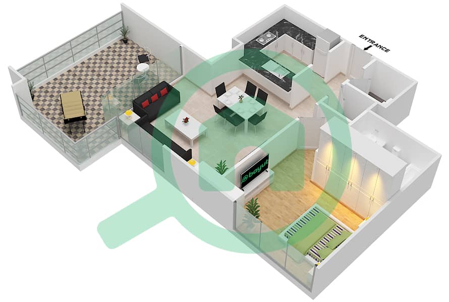 Мурано Резиденции - Апартамент 1 Спальня планировка Тип 8 interactive3D