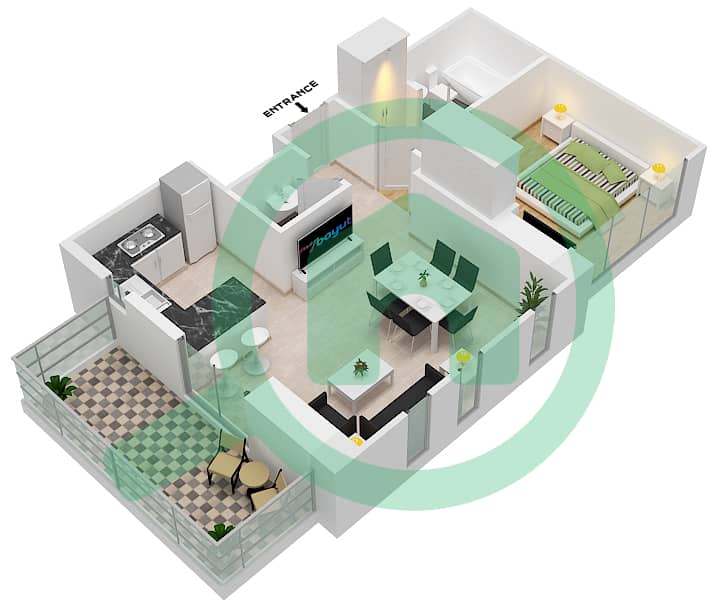 穆拉诺公寓 - 1 卧室公寓类型2戶型图 interactive3D