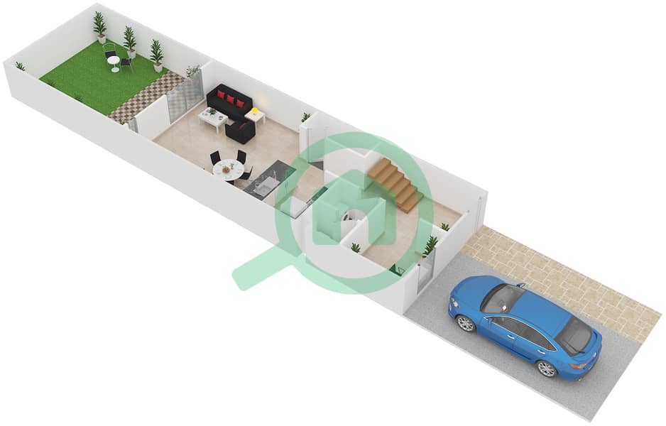 المخططات الطابقية لتصميم النموذج A فیلا 2 غرفة نوم - فلل الريف - طراز عربي Ground Floor interactive3D