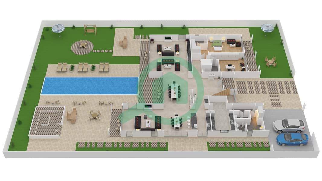 المخططات الطابقية لتصميم النموذج B3 CLASSIC فیلا 6 غرف نوم - باركوايز Ground Floor interactive3D