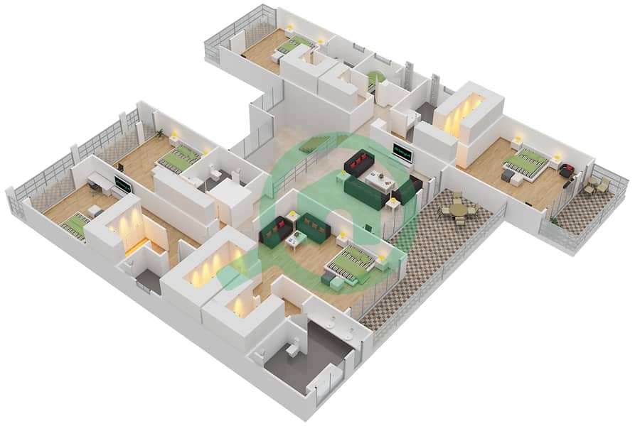 Парквейс - Вилла 6 Cпальни планировка Тип B3 CLASSIC First Floor interactive3D