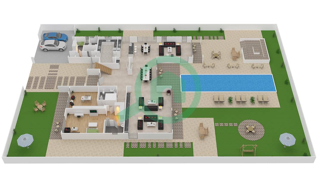 المخططات الطابقية لتصميم النموذج B3 MODERN فیلا 6 غرف نوم - باركوايز Ground Floor interactive3D