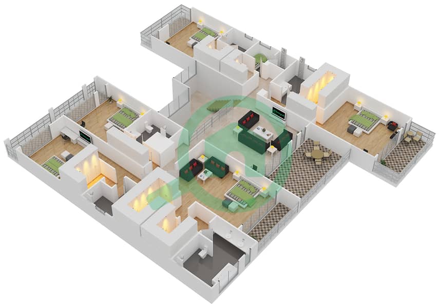 公园大道 - 6 卧室别墅类型B3 MODERN戶型图 First Floor interactive3D